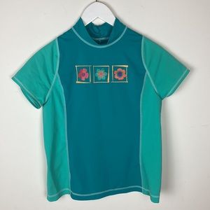 REI teal childrens rash guard/swim shirt